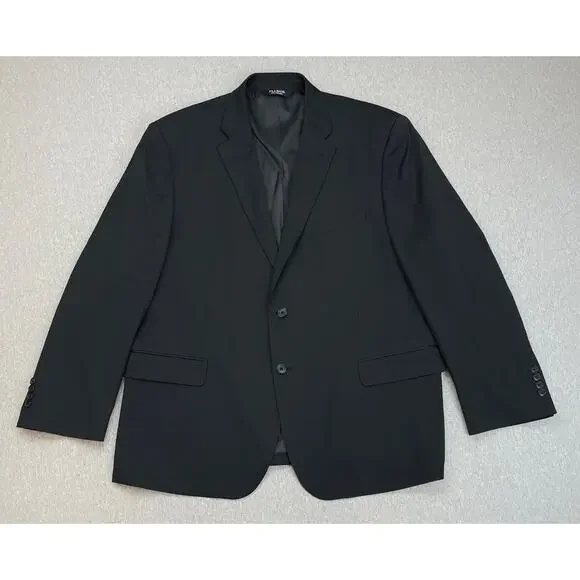 Jos A Bank Suit Men 48R Black 100% Wool 2-Button Pants 43 x 31 - 2 Piece Set